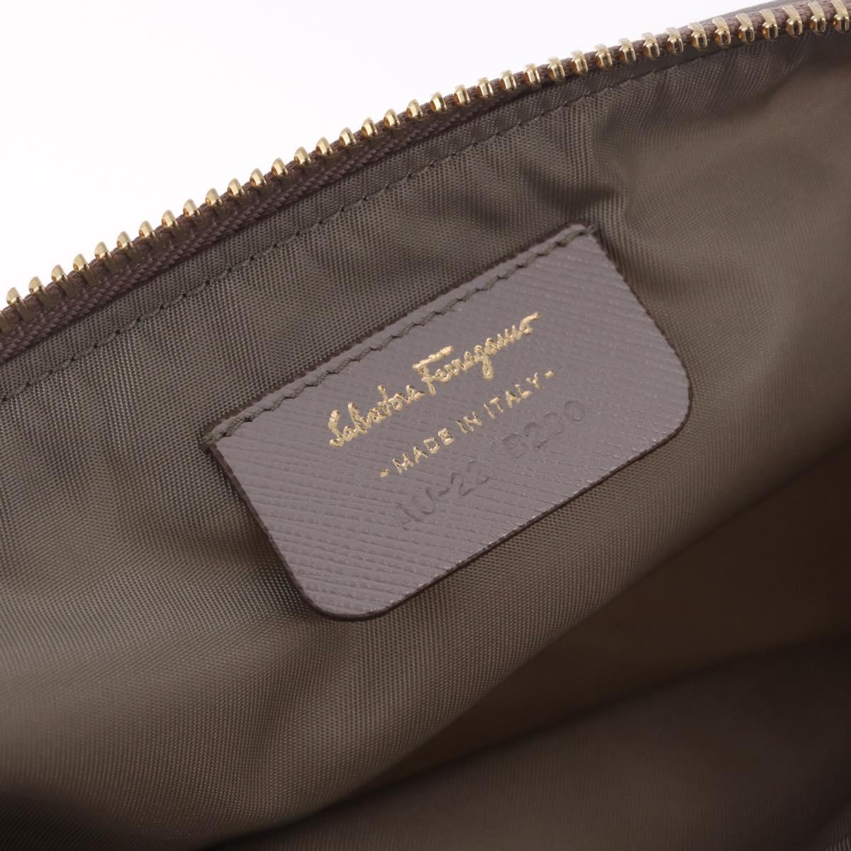 Salvatore Ferragamo Pouch Nylon Gray Gold Auth 212741A