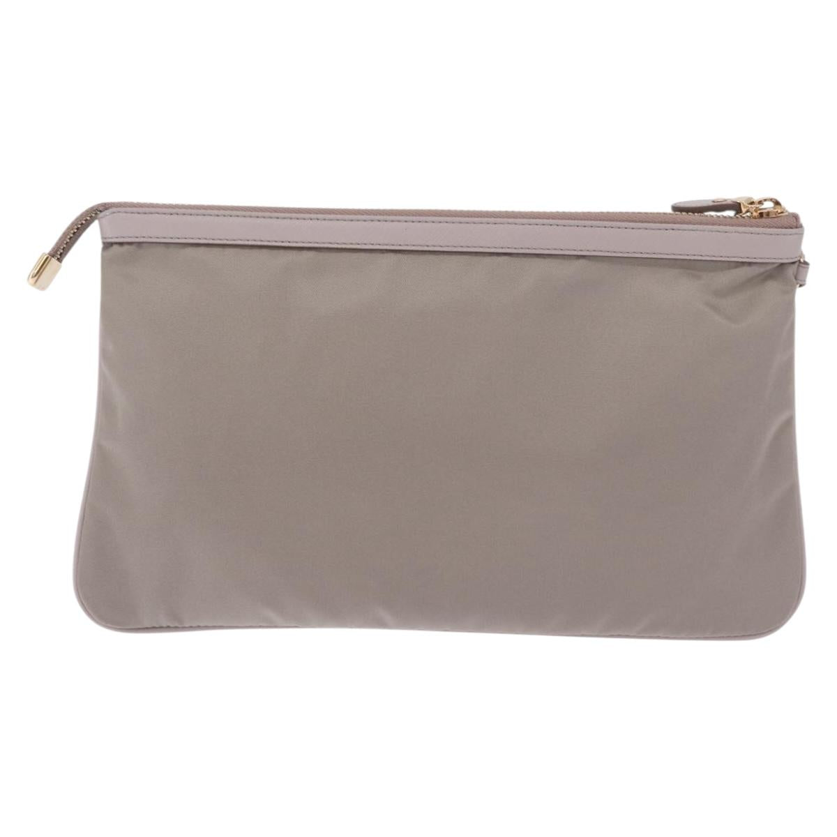 Salvatore Ferragamo Pouch Nylon Gray Gold Auth 212741A