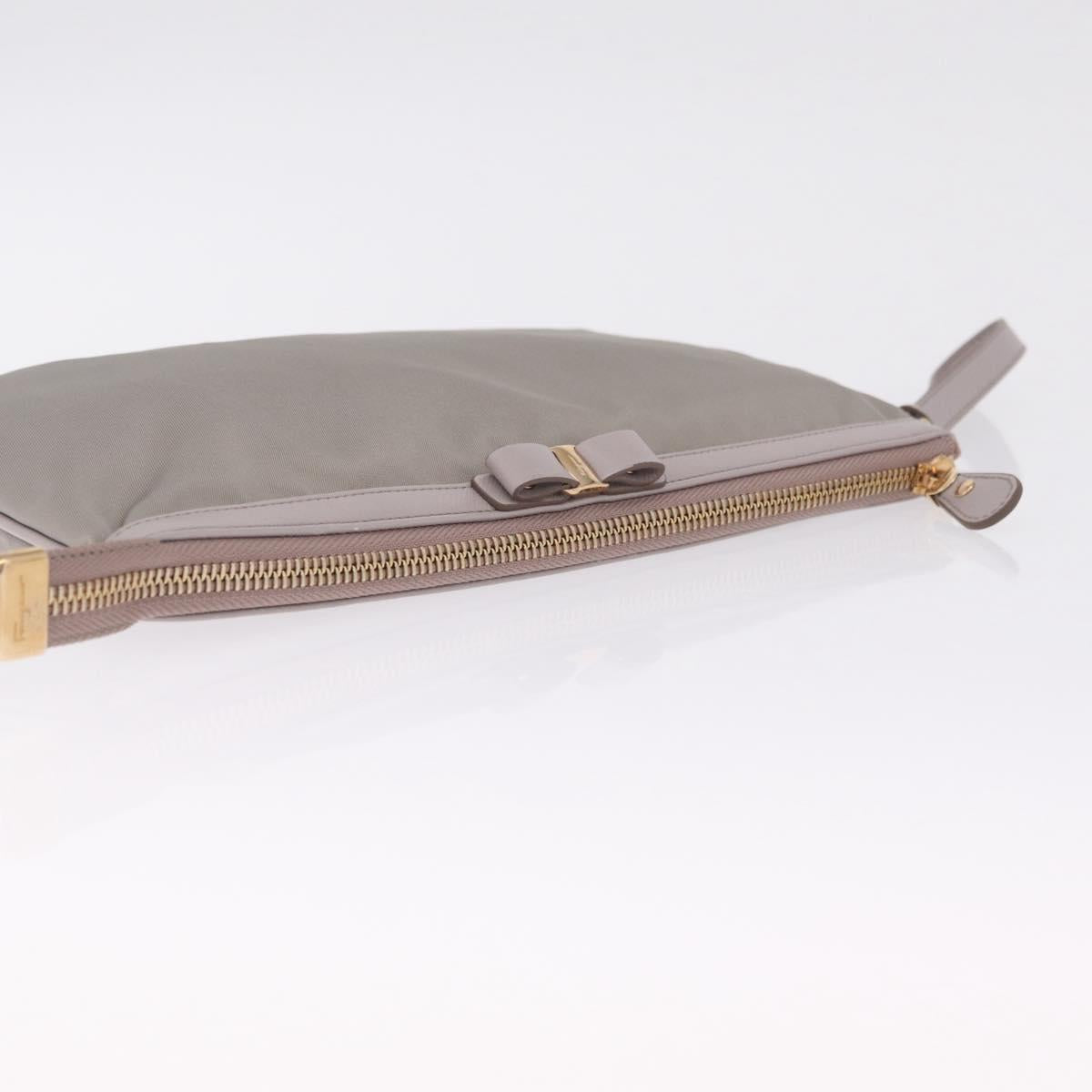 Salvatore Ferragamo Pouch Nylon Gray Gold Auth 212741A
