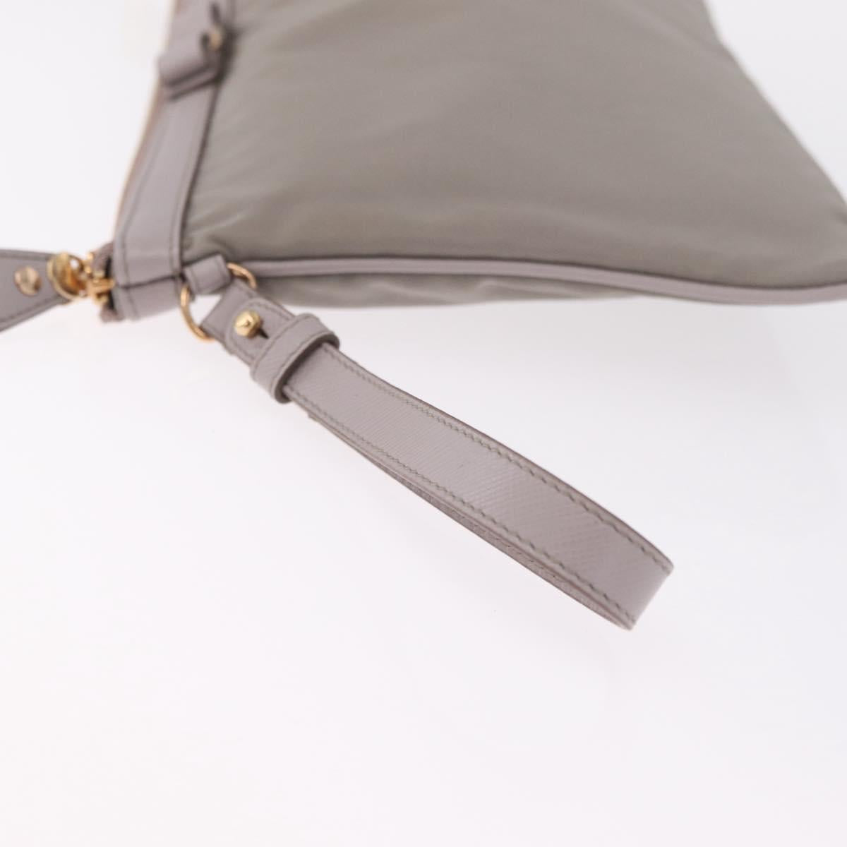 Salvatore Ferragamo Pouch Nylon Gray Gold Auth 212741A