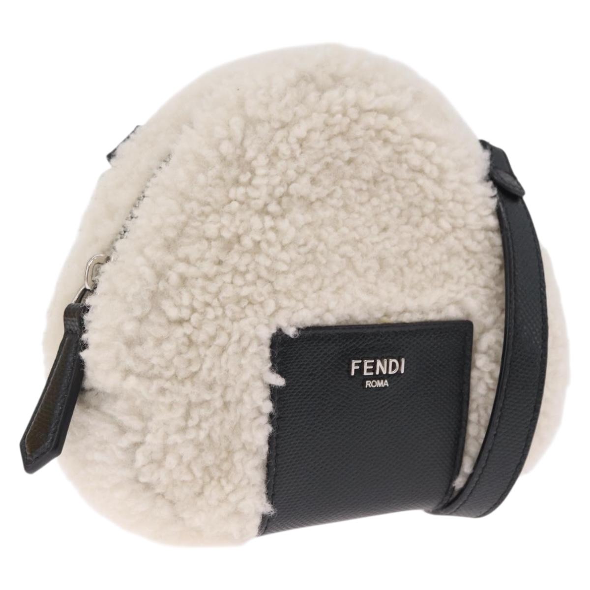 FENDI Rice Ball Shoulder Bag Mouton White Black 7AS240 Auth 212777SM