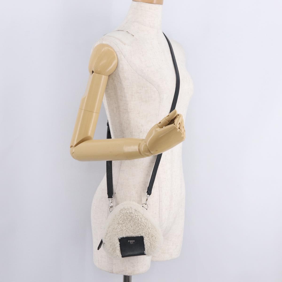 FENDI Rice Ball Shoulder Bag Mouton White Black 7AS240 Auth 212777SM