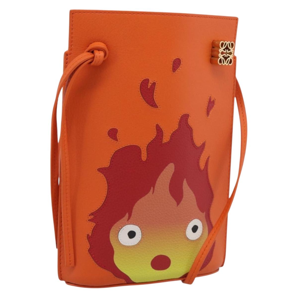 LOEWE x Ghibli Calcifer Dice Pocket Shoulder Bag Leather Orange Auth 212781SM