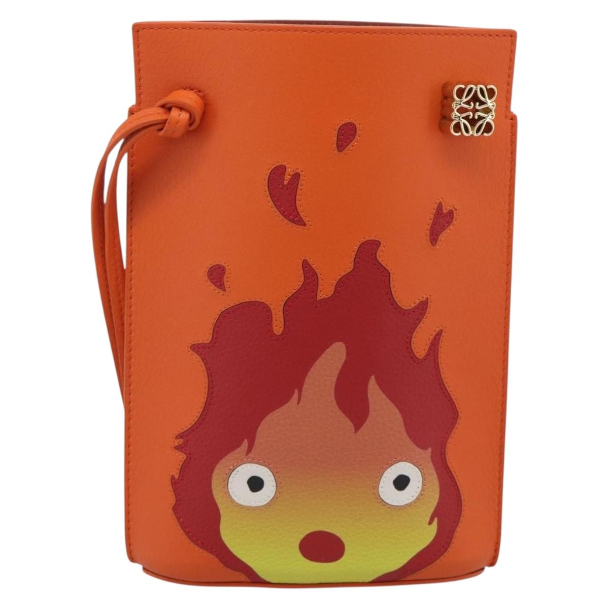 LOEWE x Ghibli Calcifer Dice Pocket Shoulder Bag Leather Orange Auth 212781SM