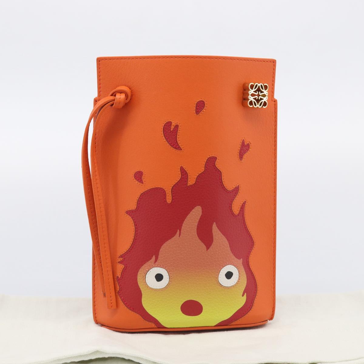 LOEWE x Ghibli Calcifer Dice Pocket Shoulder Bag Leather Orange Auth 212781SM