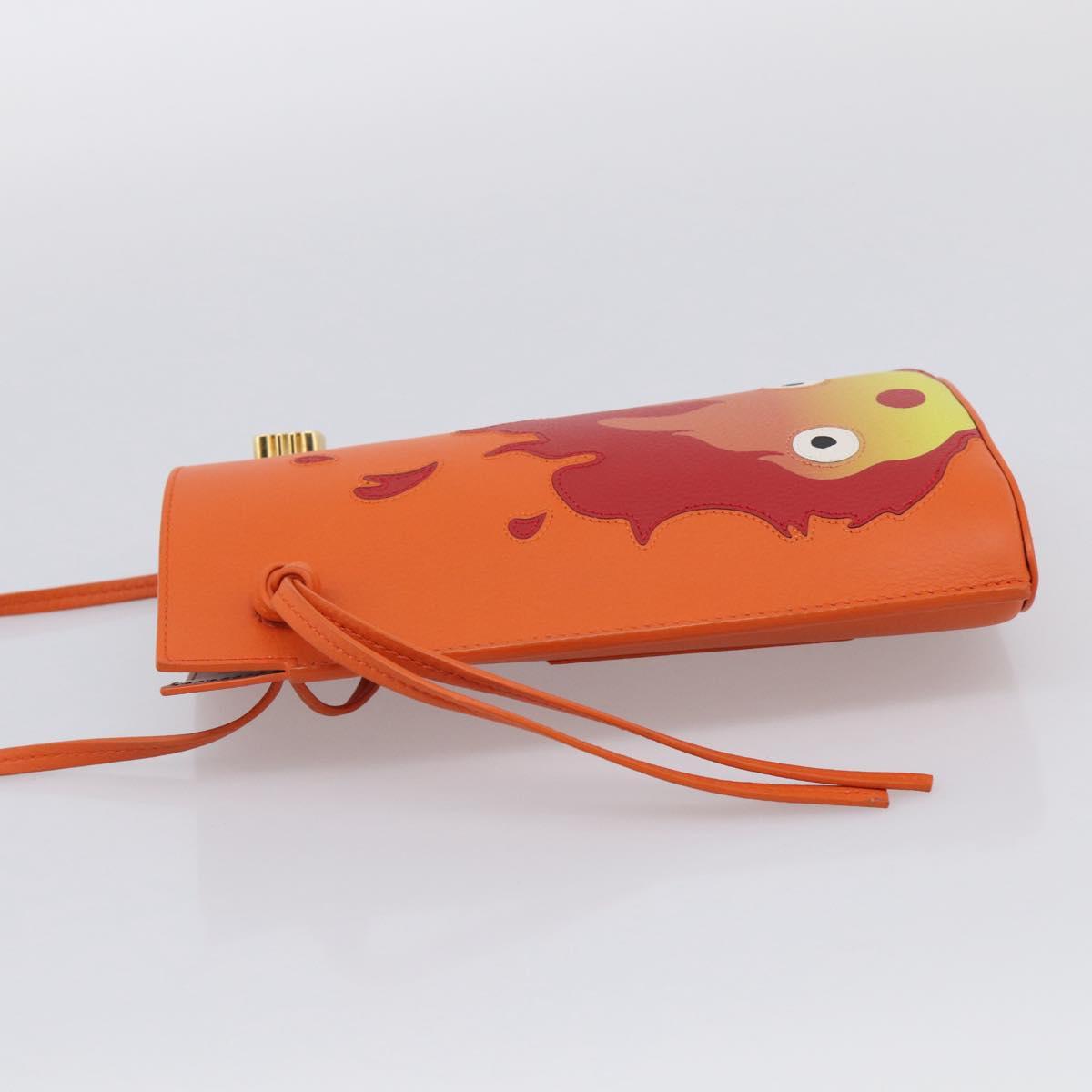 LOEWE x Ghibli Calcifer Dice Pocket Shoulder Bag Leather Orange Auth 212781SM