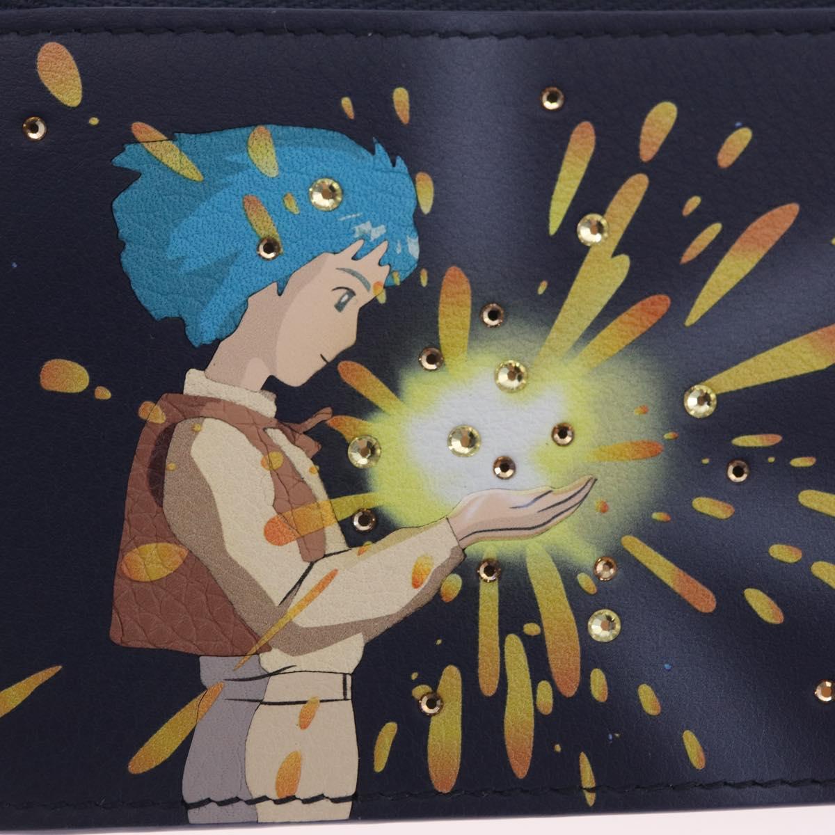 LOEWE x Studio Ghibli Howl Card Case Leather Navy Gold Auth 212783SM
