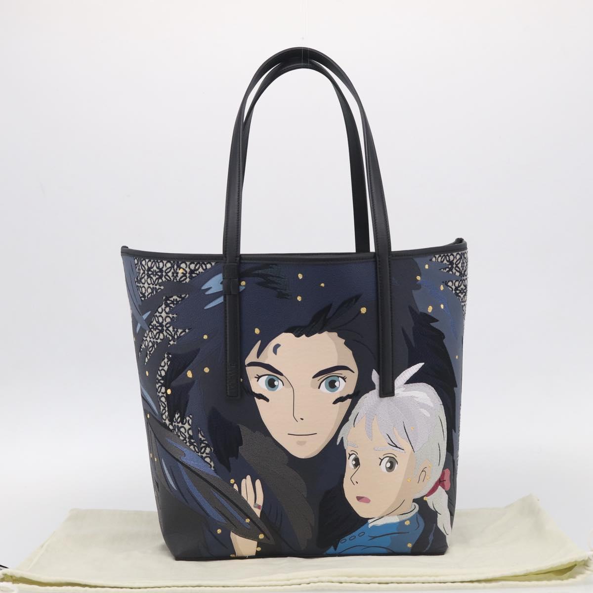 LOEWE x Studio Ghibli Howl Sophie Tote Bag Leather Canvas Black Auth 212784SM