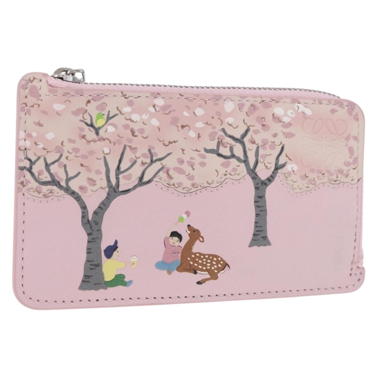 LOEWE x Suna Fujita Card Case Leather Japan Limited Pink Silver Auth 212786SM
