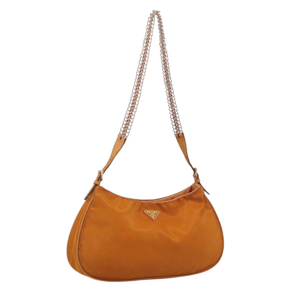 PRADA Chain Shoulder Bag Nylon Orange Gold Auth 212793V