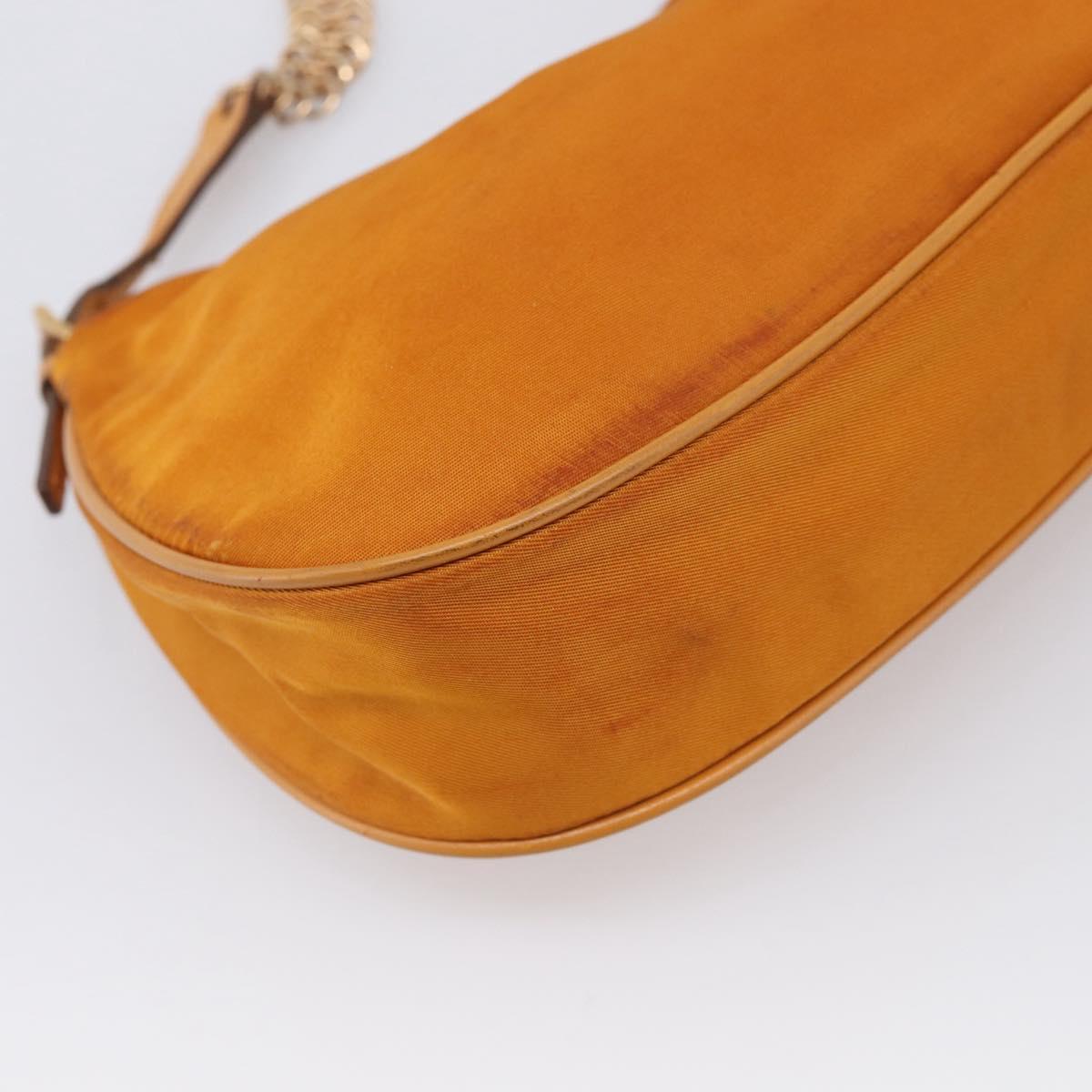 PRADA Chain Shoulder Bag Nylon Orange Gold Auth 212793V