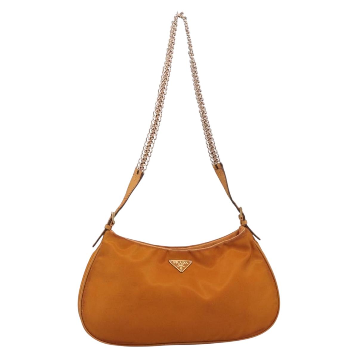 PRADA Chain Shoulder Bag Nylon Orange Gold Auth 212793V