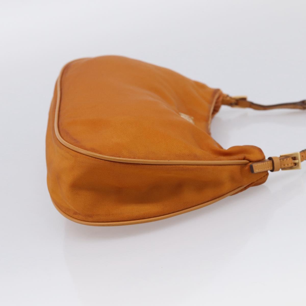 PRADA Chain Shoulder Bag Nylon Orange Gold Auth 212793V