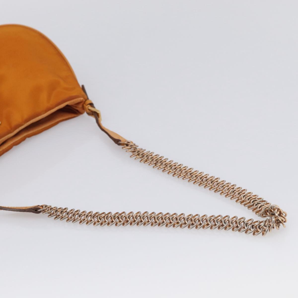 PRADA Chain Shoulder Bag Nylon Orange Gold Auth 212793V