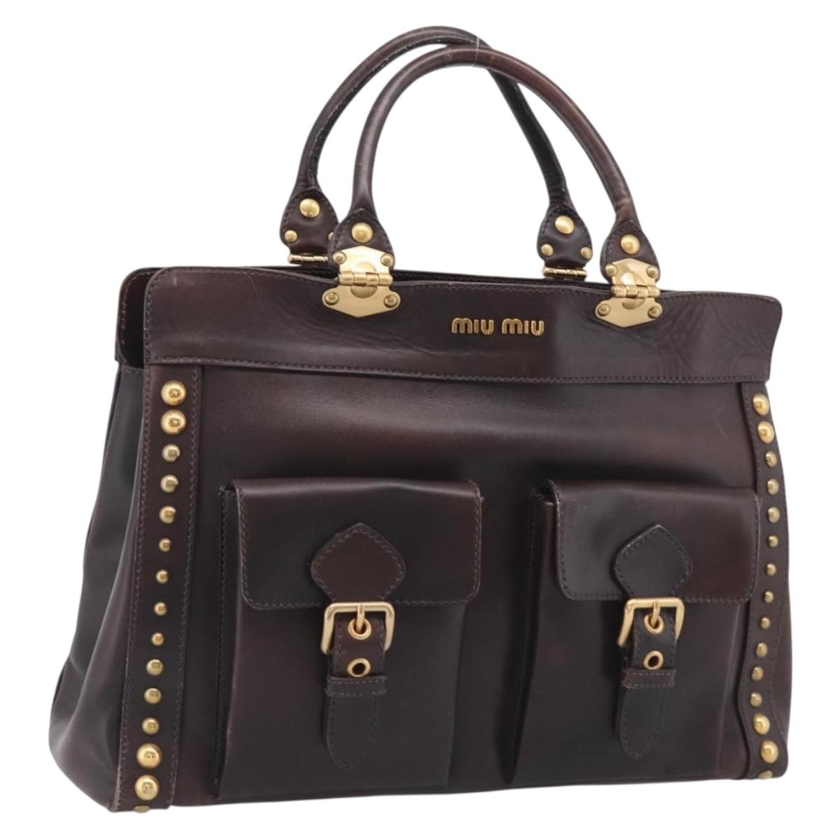 Miu Miu Hand Bag Leather Brown Gold Auth 212794A