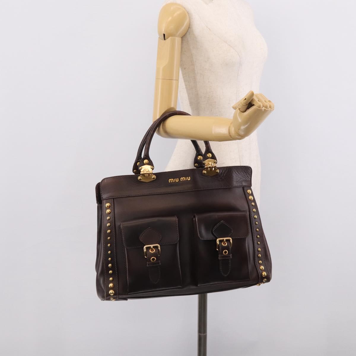 Miu Miu Hand Bag Leather Brown Gold Auth 212794A
