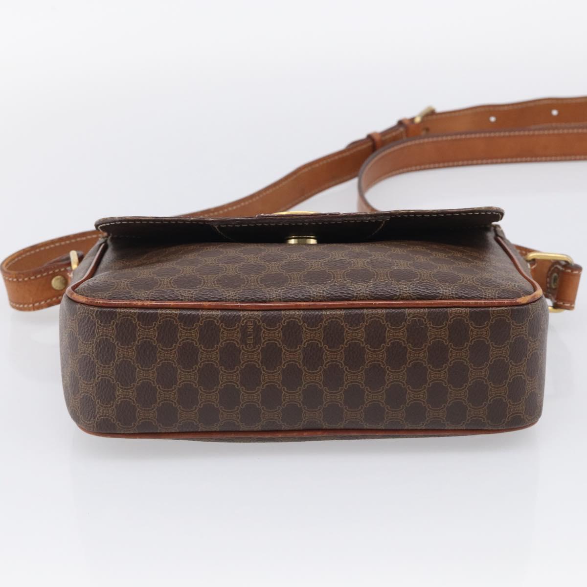 CELINE Macadam Canvas Shoulder Bag PVC Leather Brown Gold Auth 212935