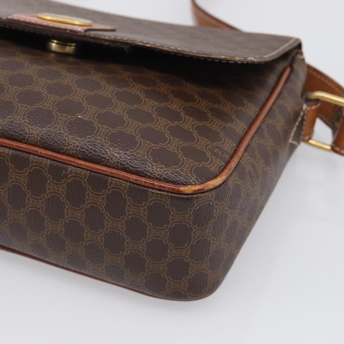 CELINE Macadam Canvas Shoulder Bag PVC Leather Brown Gold Auth 212935