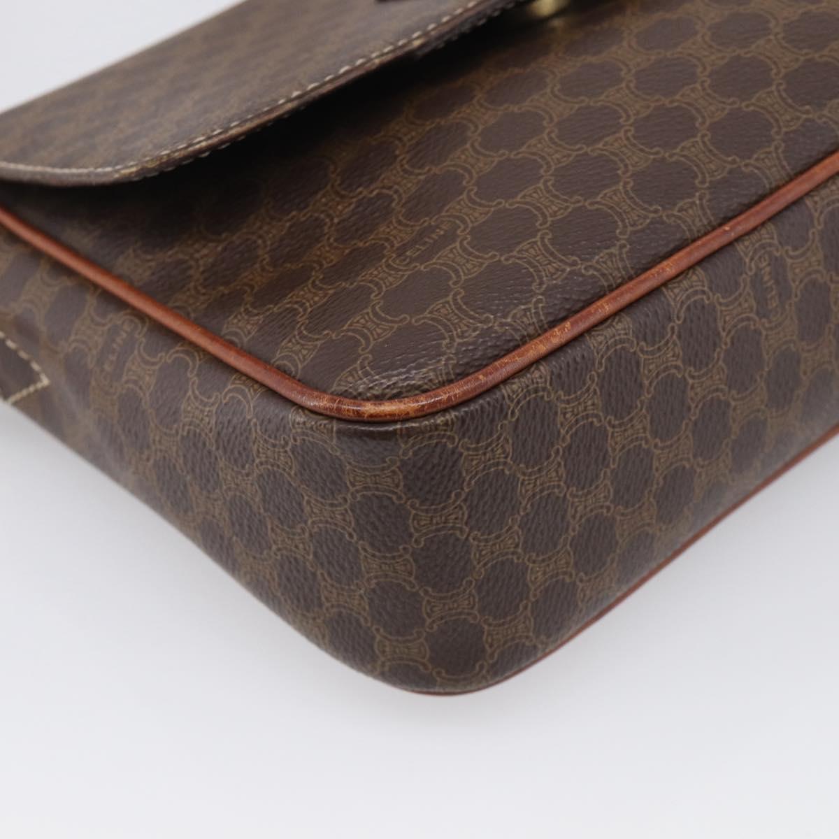 CELINE Macadam Canvas Shoulder Bag PVC Leather Brown Gold Auth 212935