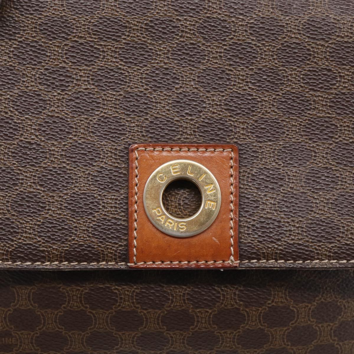 CELINE Macadam Canvas Shoulder Bag PVC Leather Brown Gold Auth 212935