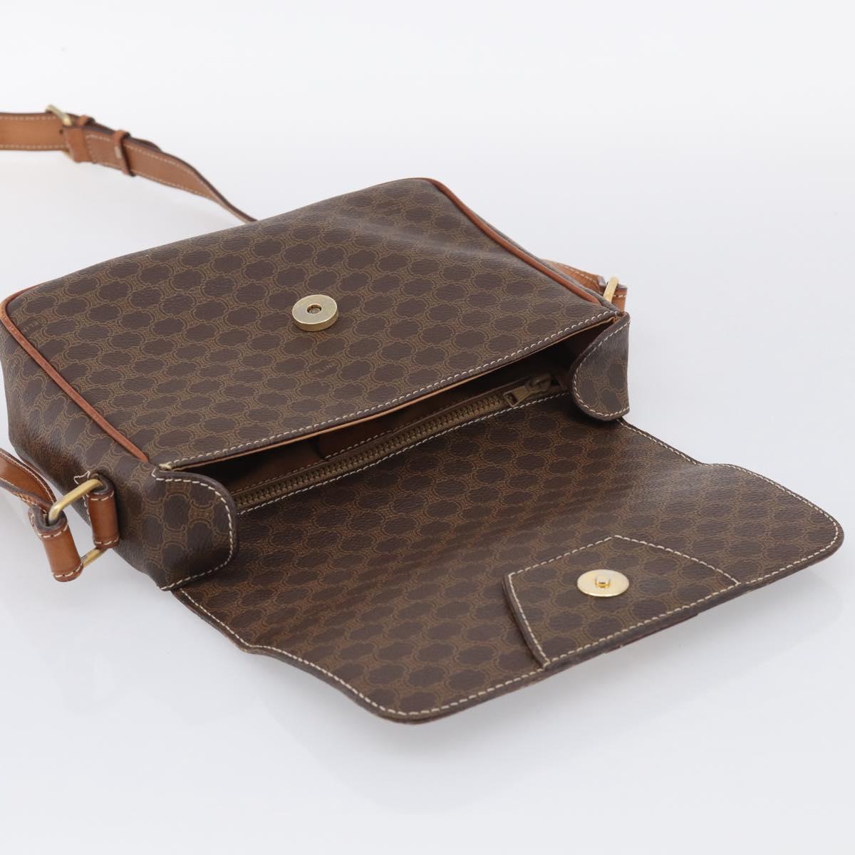 CELINE Macadam Canvas Shoulder Bag PVC Leather Brown Gold Auth 212935