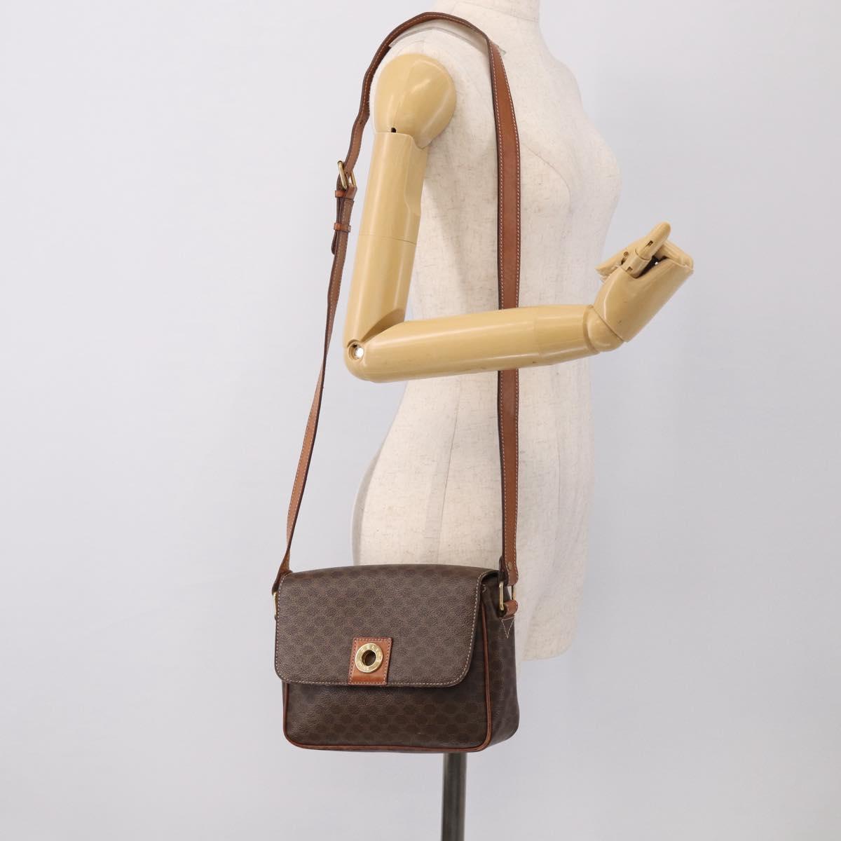 CELINE Macadam Canvas Shoulder Bag PVC Leather Brown Gold Auth 212935
