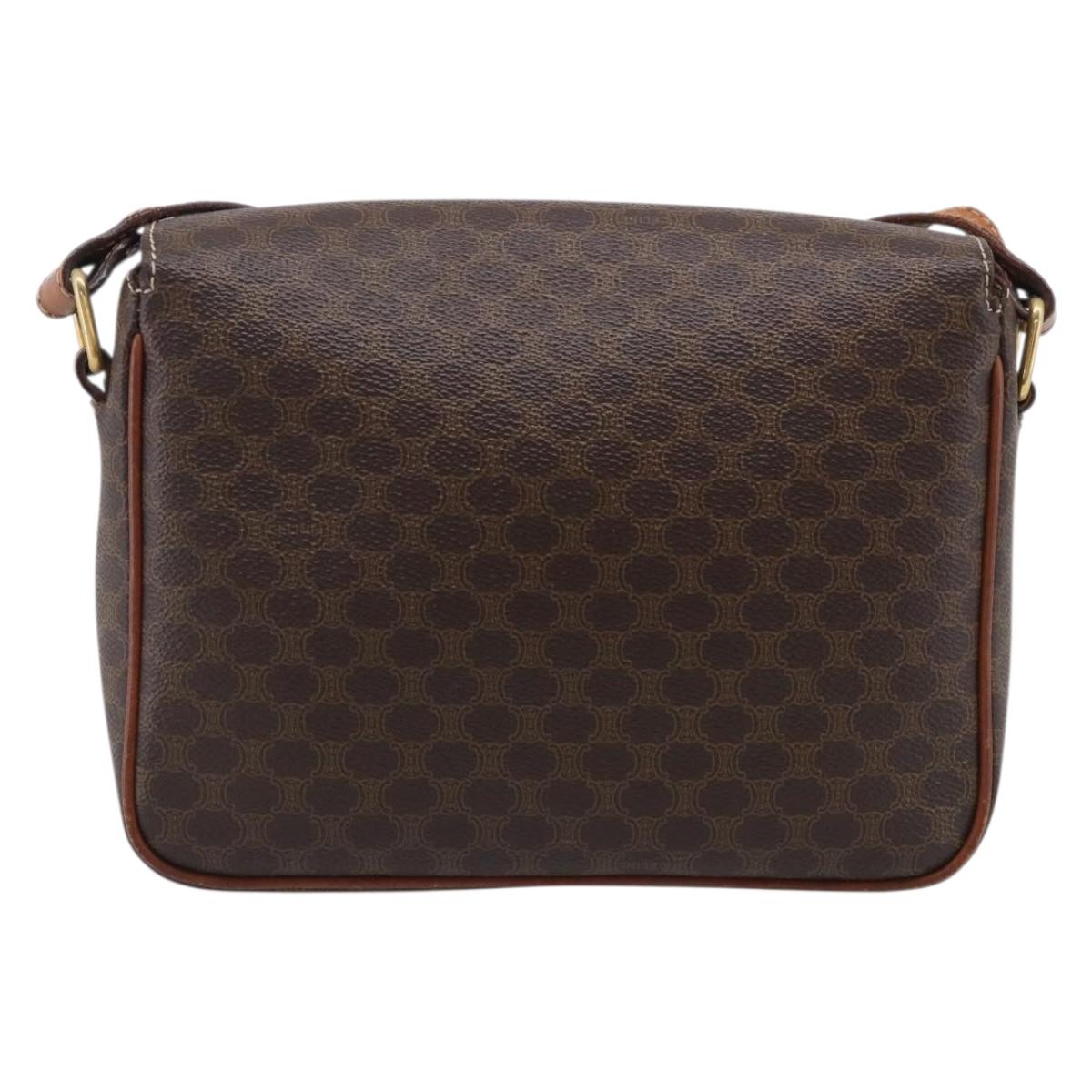 CELINE Macadam Canvas Shoulder Bag PVC Leather Brown Gold Auth 212935