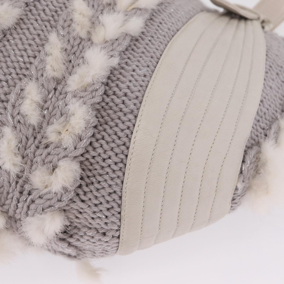 Salvatore Ferragamo Shoulder Bag Wool Knitted Fabrics Gray Silver Auth 212936V