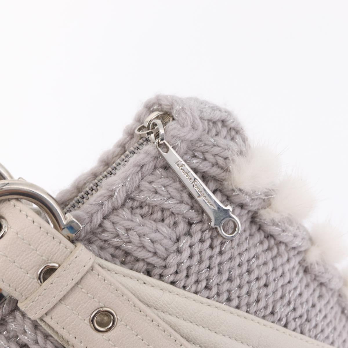 Salvatore Ferragamo Shoulder Bag Wool Knitted Fabrics Gray Silver Auth 212936V