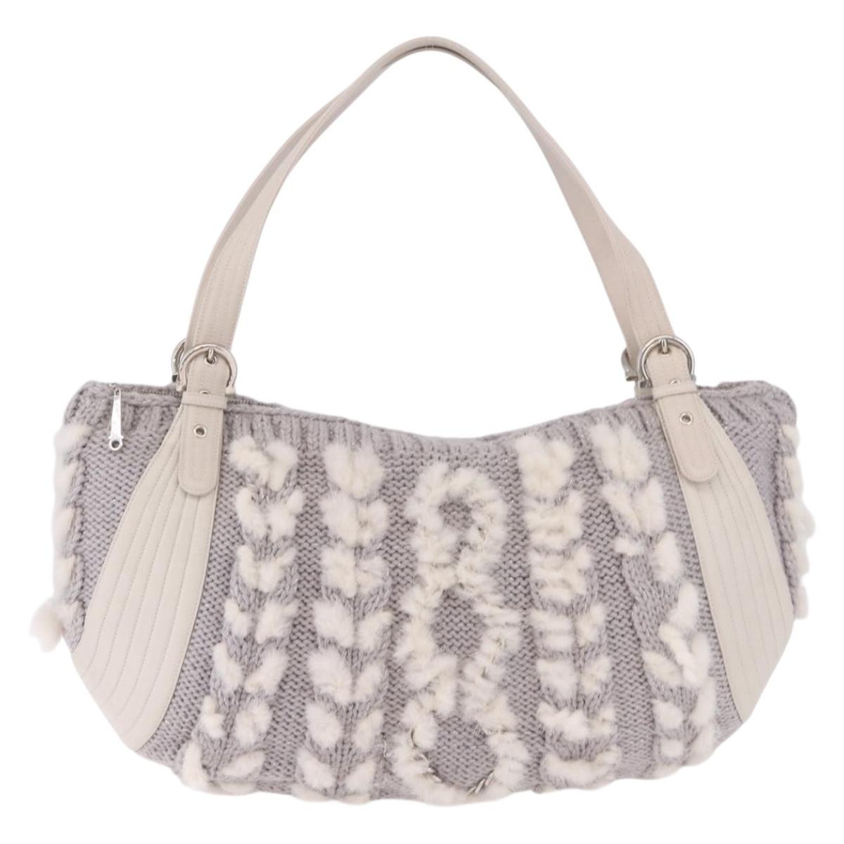 Salvatore Ferragamo Shoulder Bag Wool Knitted Fabrics Gray Silver Auth 212936V