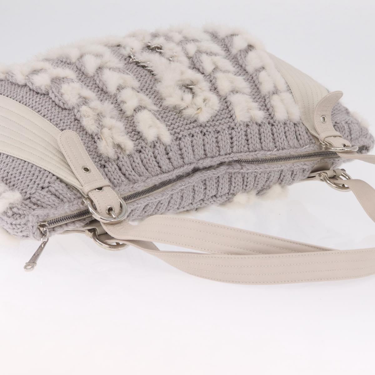 Salvatore Ferragamo Shoulder Bag Wool Knitted Fabrics Gray Silver Auth 212936V