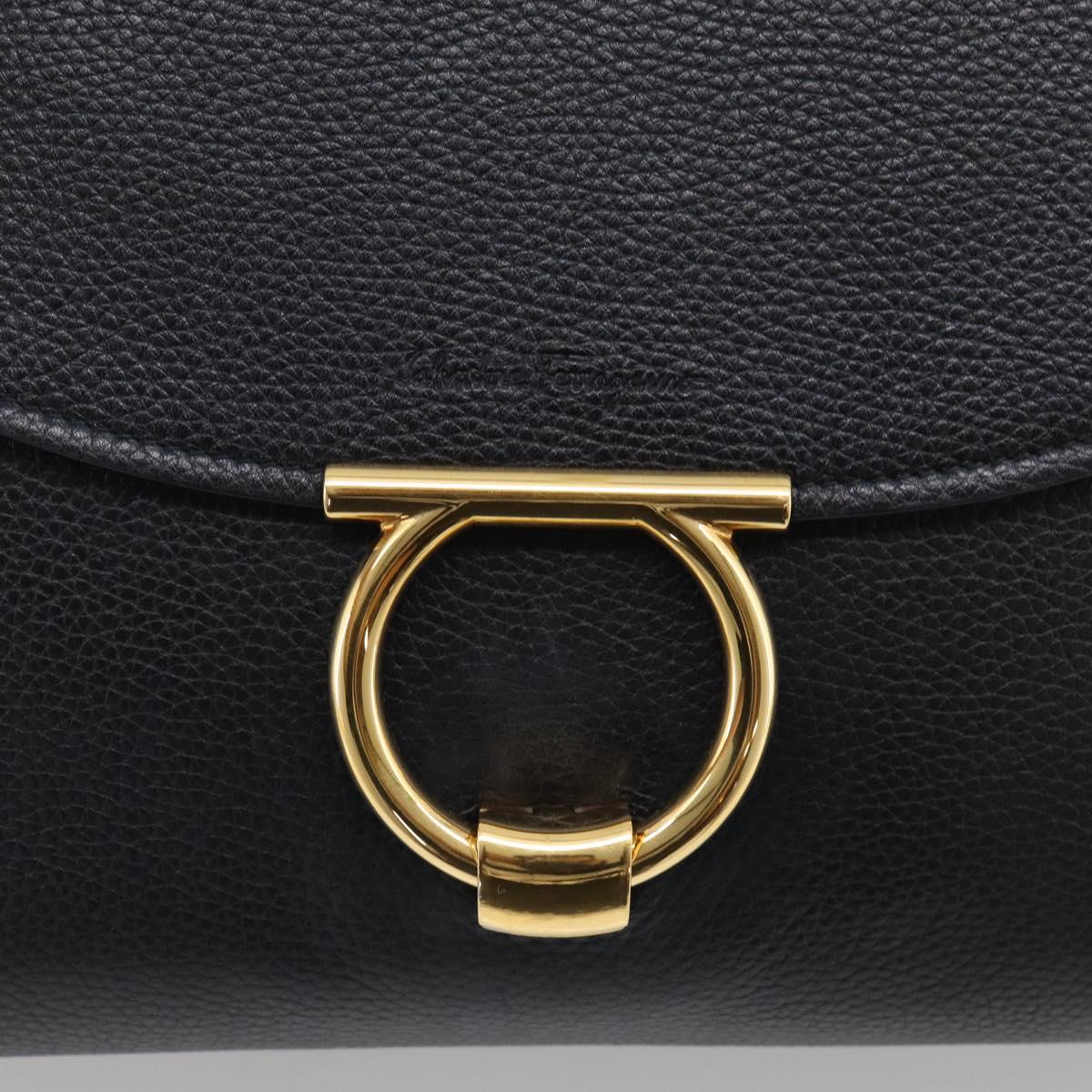 Salvatore Ferragamo Margot Hand Bag Leather 2way Black Gold Auth 212942V