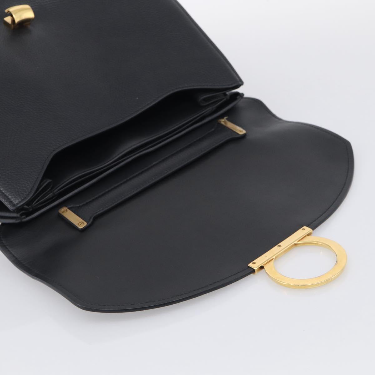 Salvatore Ferragamo Margot Hand Bag Leather 2way Black Gold Auth 212942V