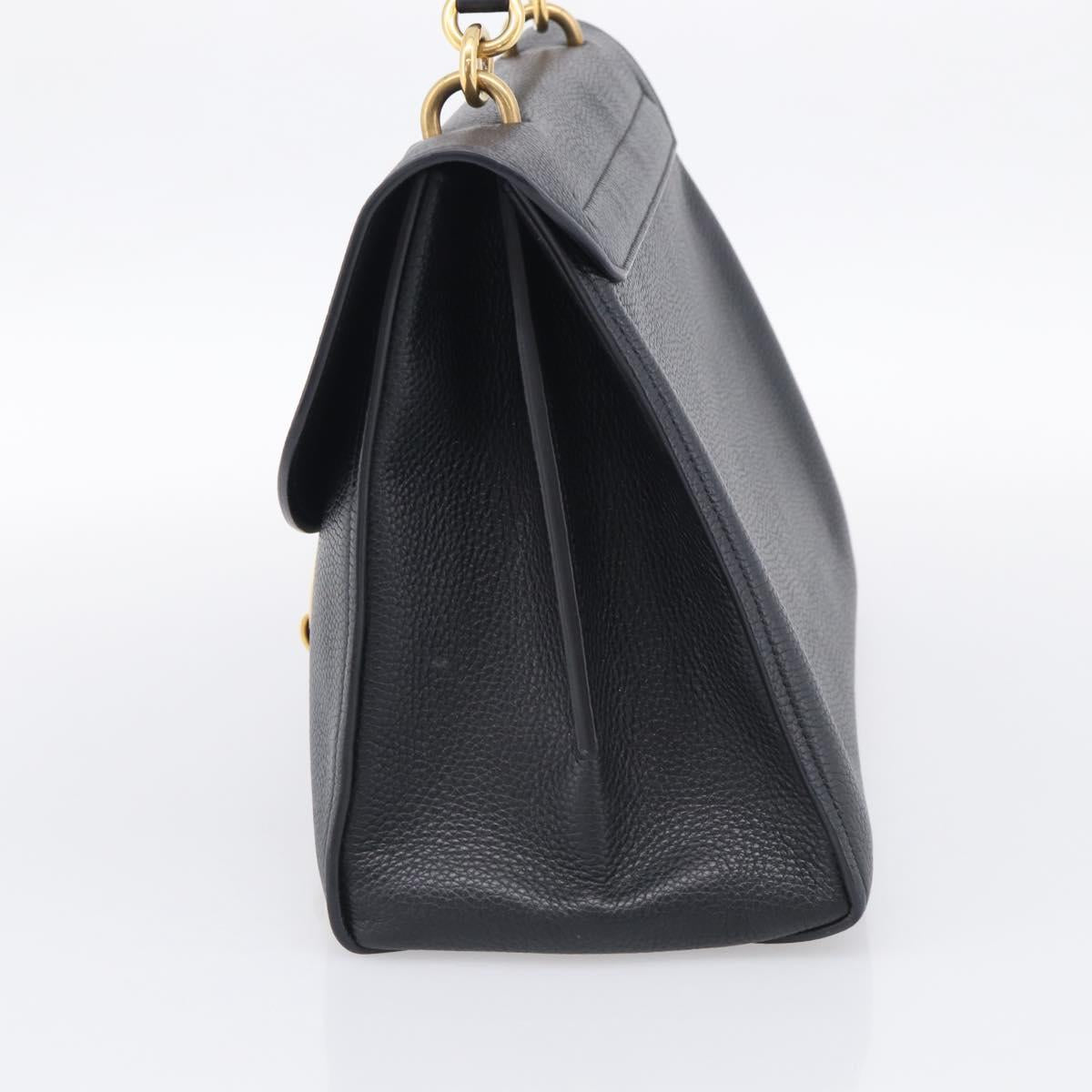 Salvatore Ferragamo Margot Hand Bag Leather 2way Black Gold Auth 212942V