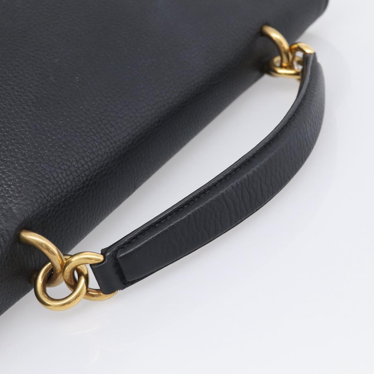 Salvatore Ferragamo Margot Hand Bag Leather 2way Black Gold Auth 212942V