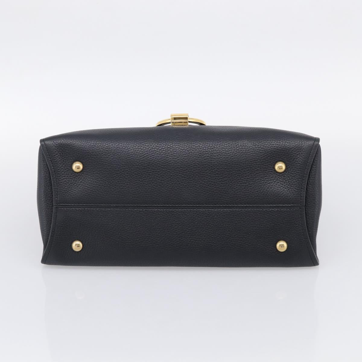 Salvatore Ferragamo Margot Hand Bag Leather 2way Black Gold Auth 212942V
