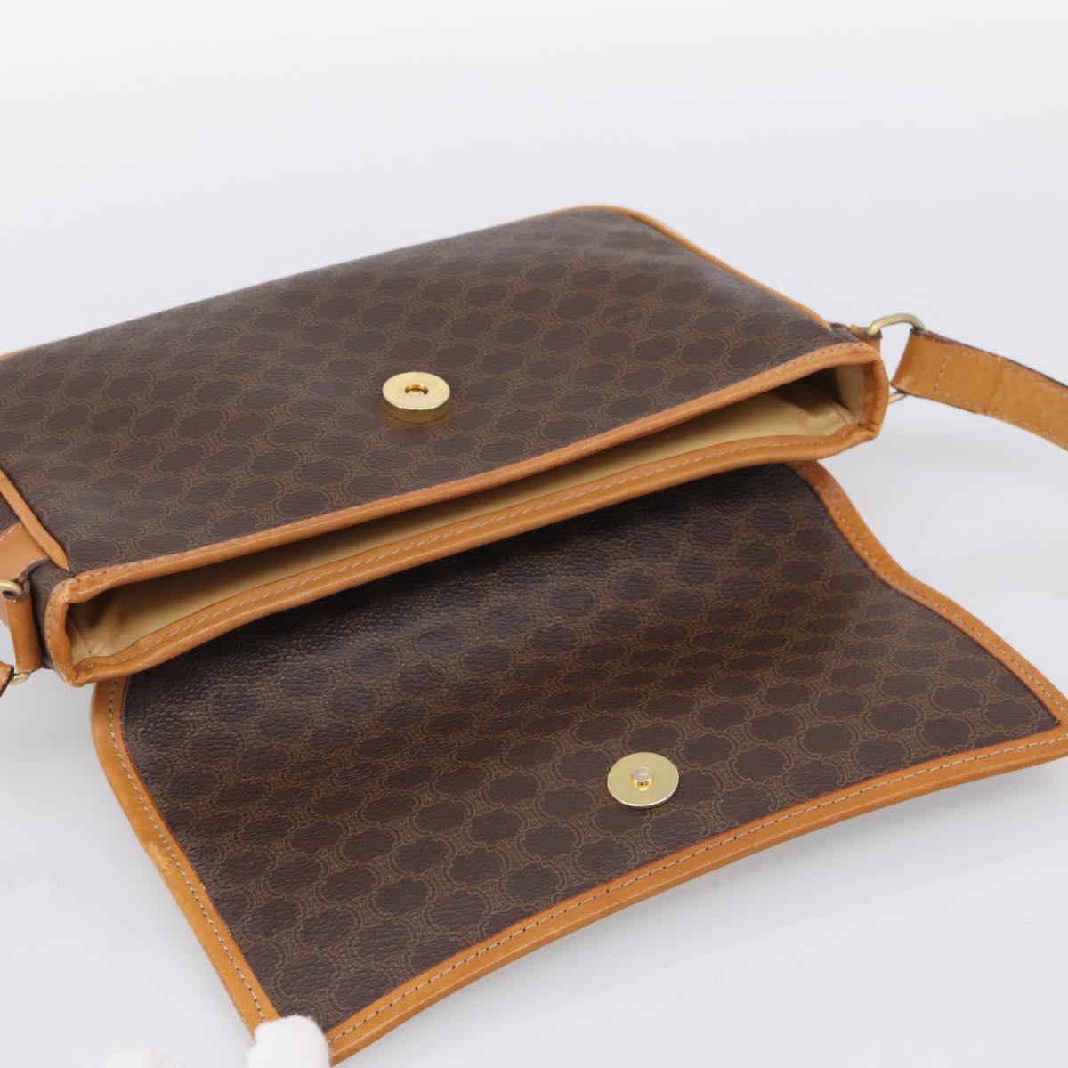 CELINE Macadam Canvas Shoulder Bag PVC Leather Brown Gold Auth 212943
