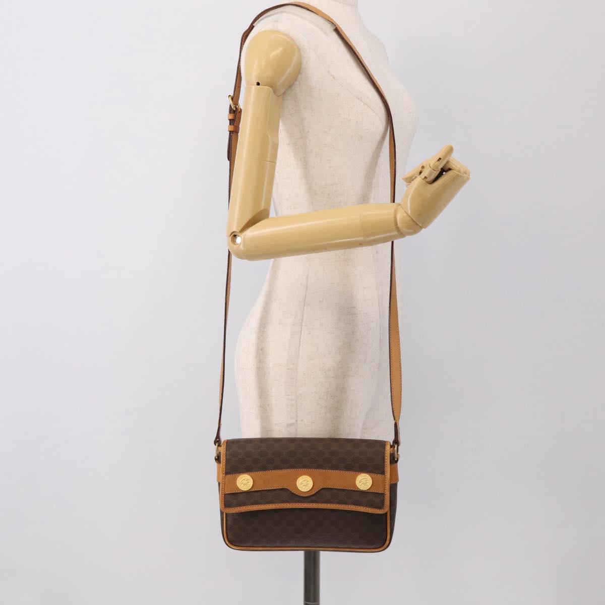 CELINE Macadam Canvas Shoulder Bag PVC Leather Brown Gold Auth 212943