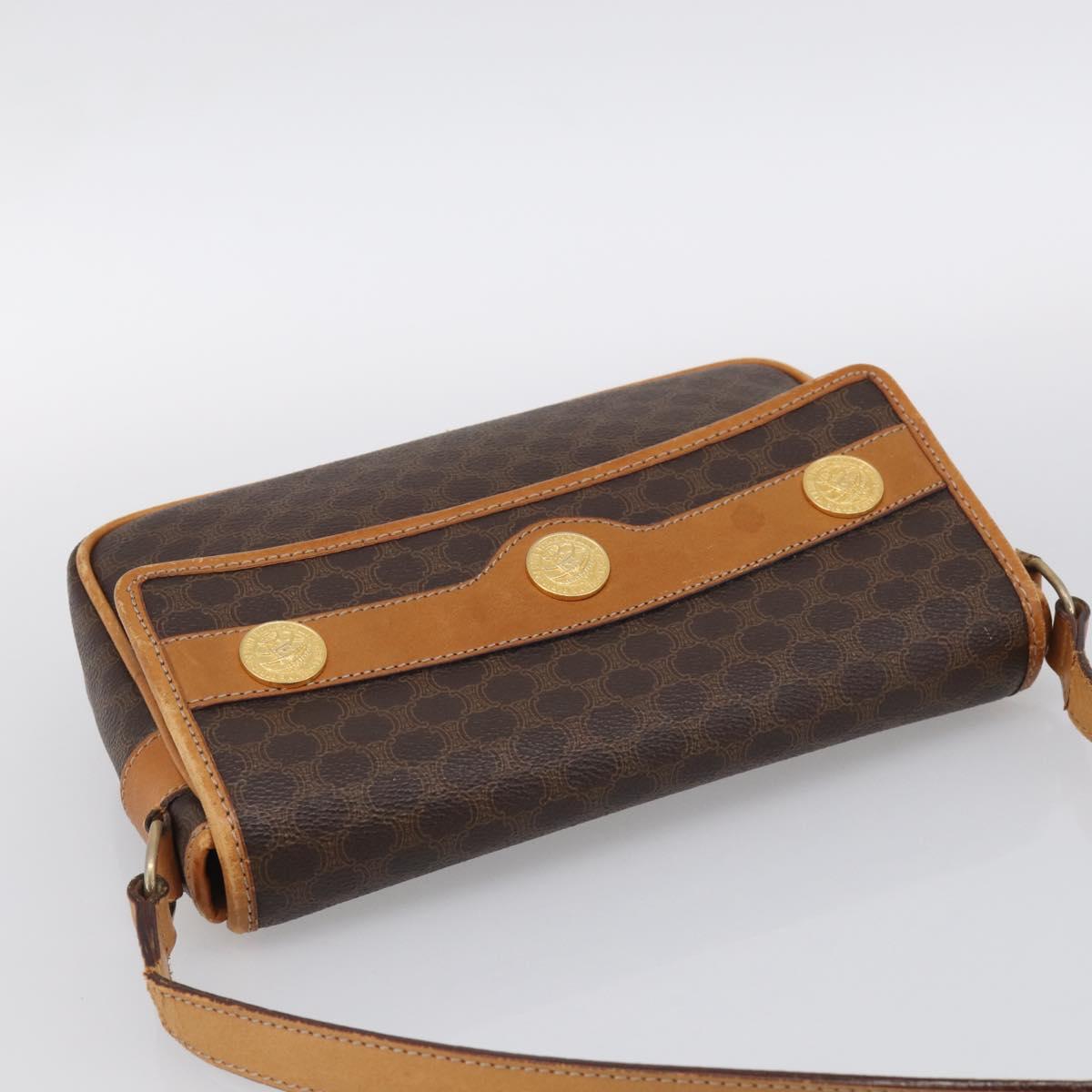 CELINE Macadam Canvas Shoulder Bag PVC Leather Brown Gold Auth 212943