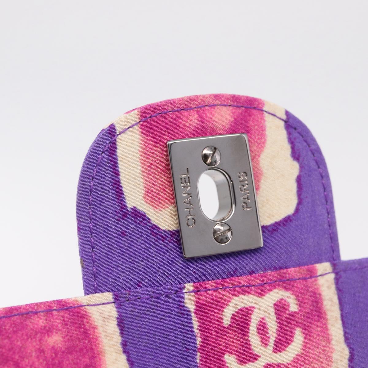 CHANEL Chain Shoulder Bag Satin Purple Gold CC Auth 212945SM