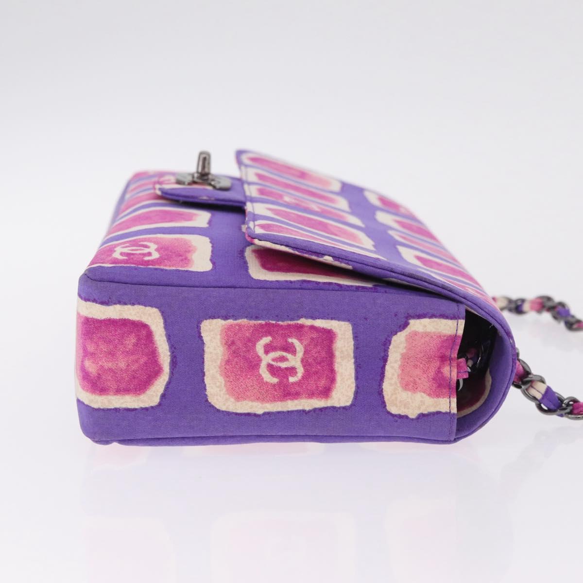 CHANEL Chain Shoulder Bag Satin Purple Gold CC Auth 212945SM