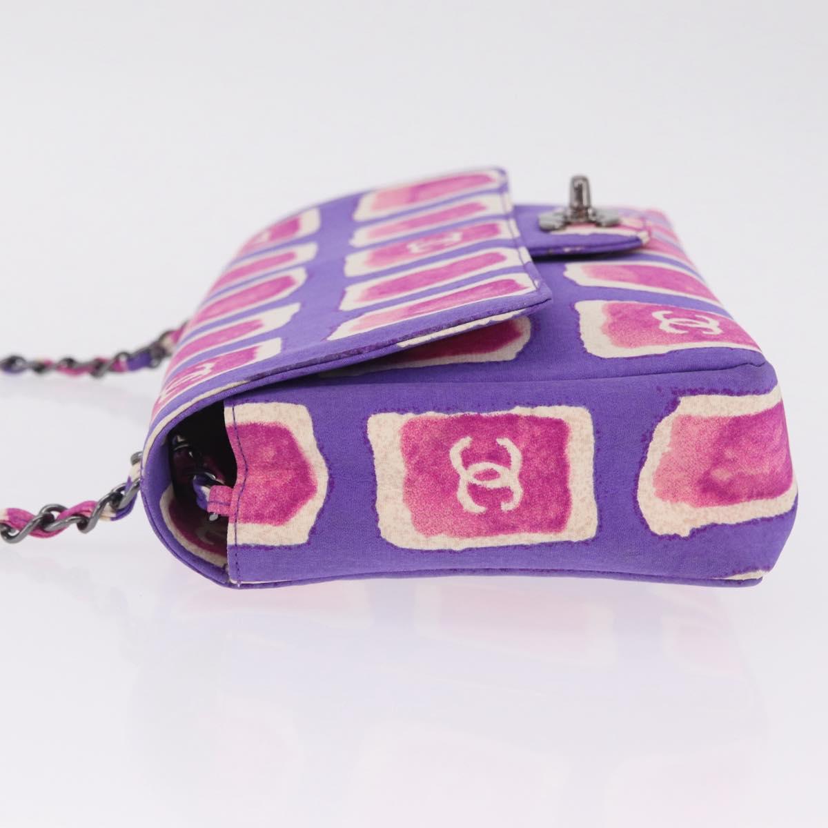 CHANEL Chain Shoulder Bag Satin Purple Gold CC Auth 212945SM