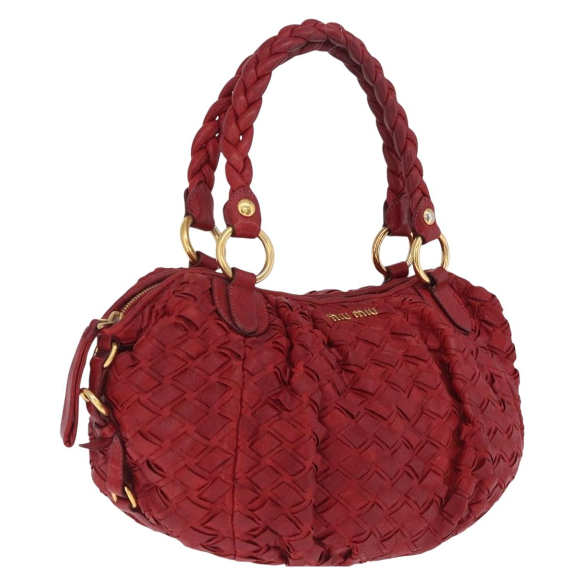 Miu Miu Hand Bag Leather Red Gold Auth 212947A