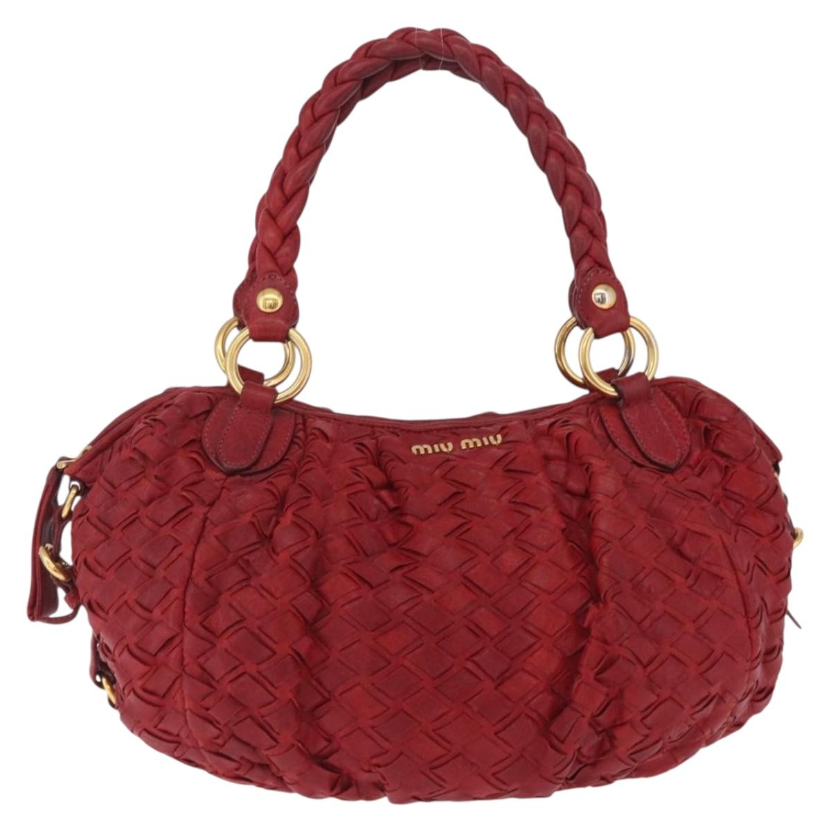 Miu Miu Hand Bag Leather Red Gold Auth 212947A