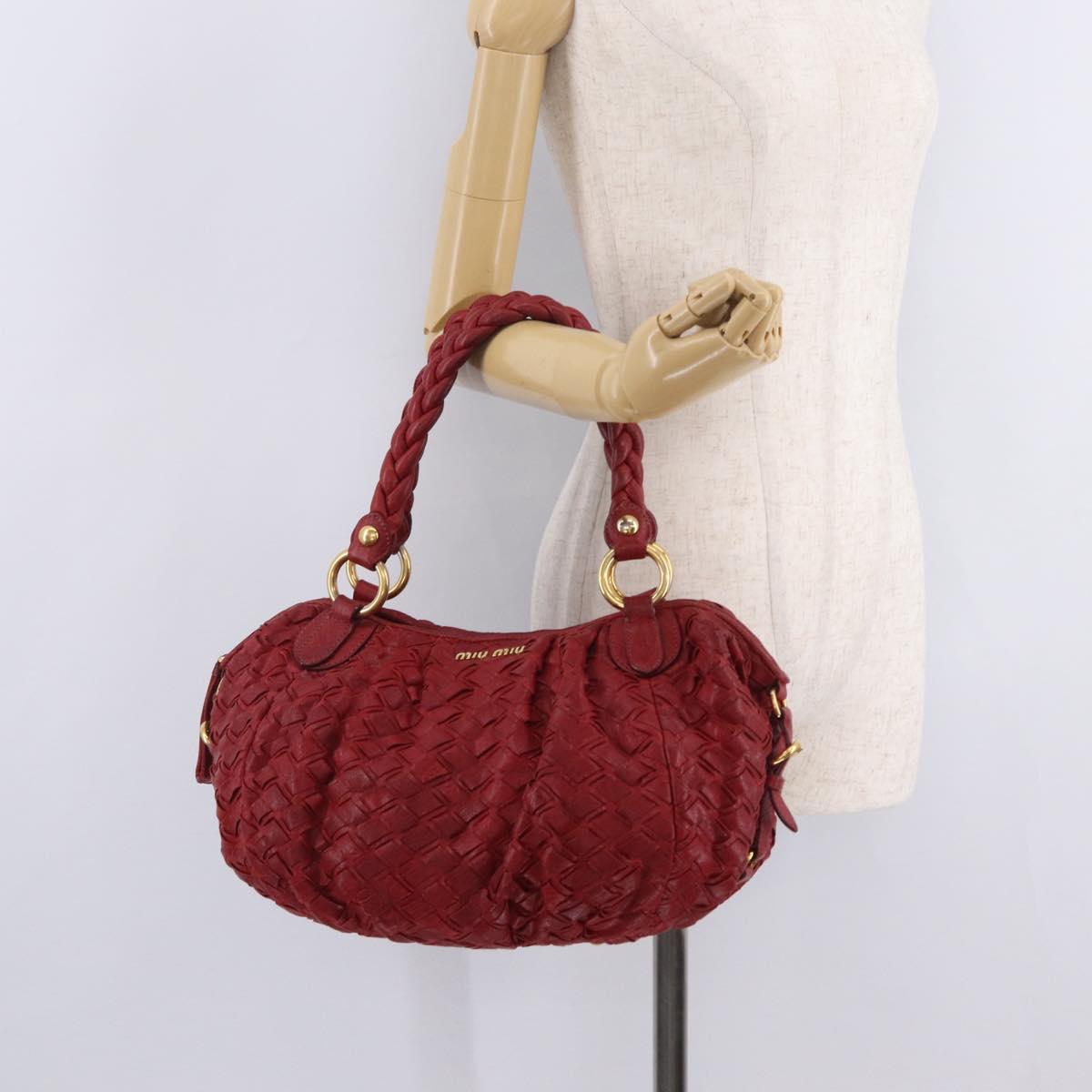Miu Miu Hand Bag Leather Red Gold Auth 212947A
