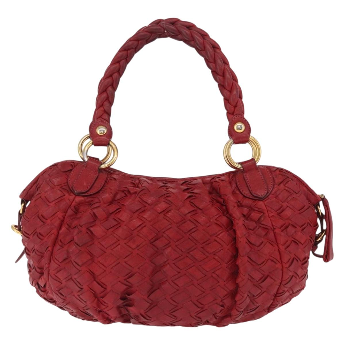 Miu Miu Hand Bag Leather Red Gold Auth 212947A