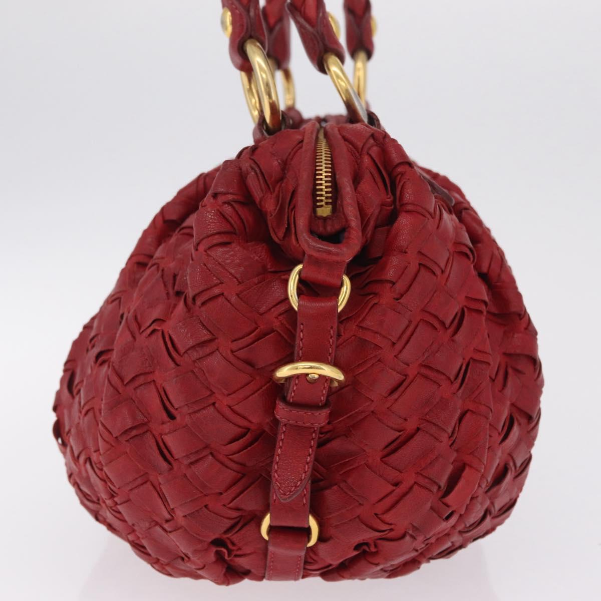 Miu Miu Hand Bag Leather Red Gold Auth 212947A