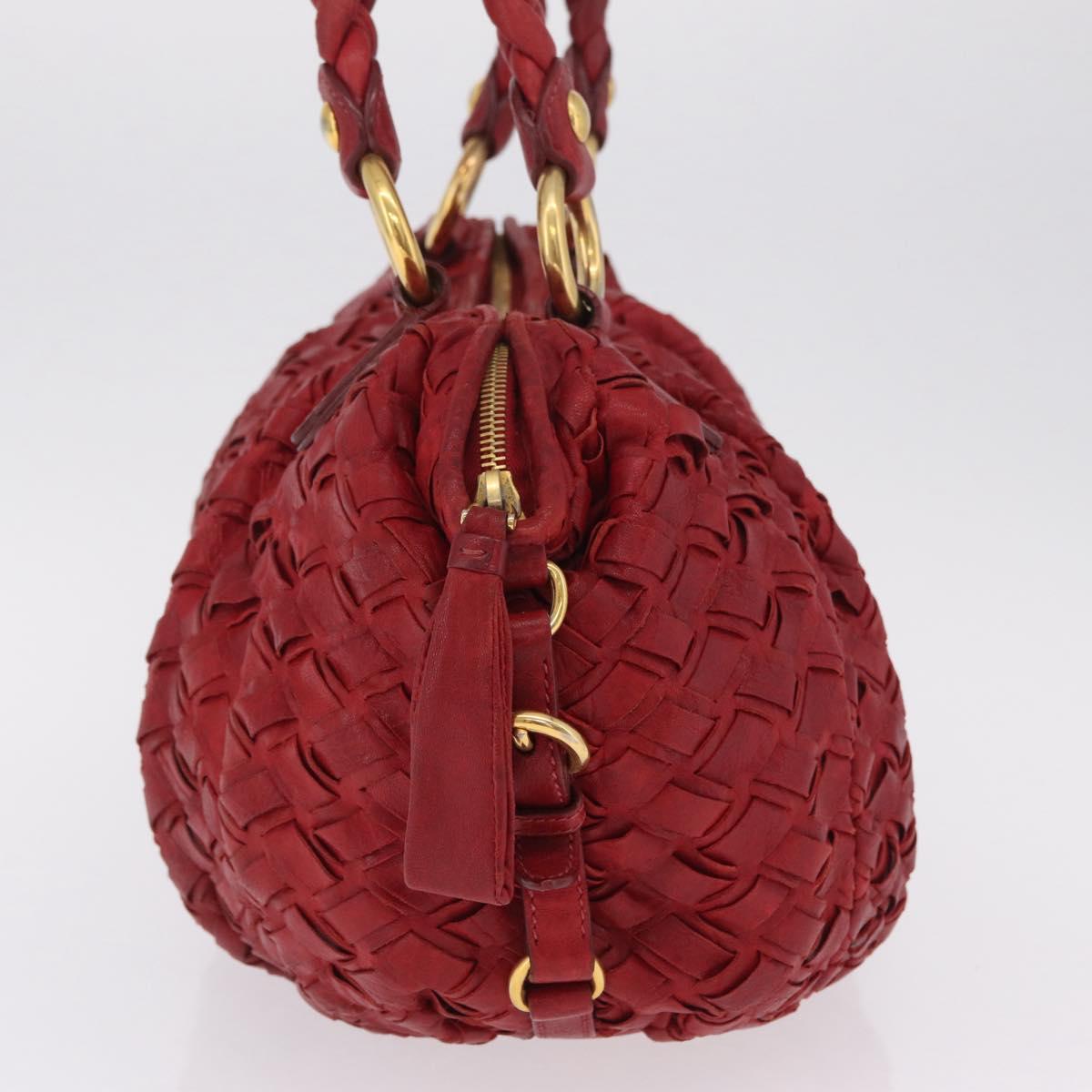Miu Miu Hand Bag Leather Red Gold Auth 212947A