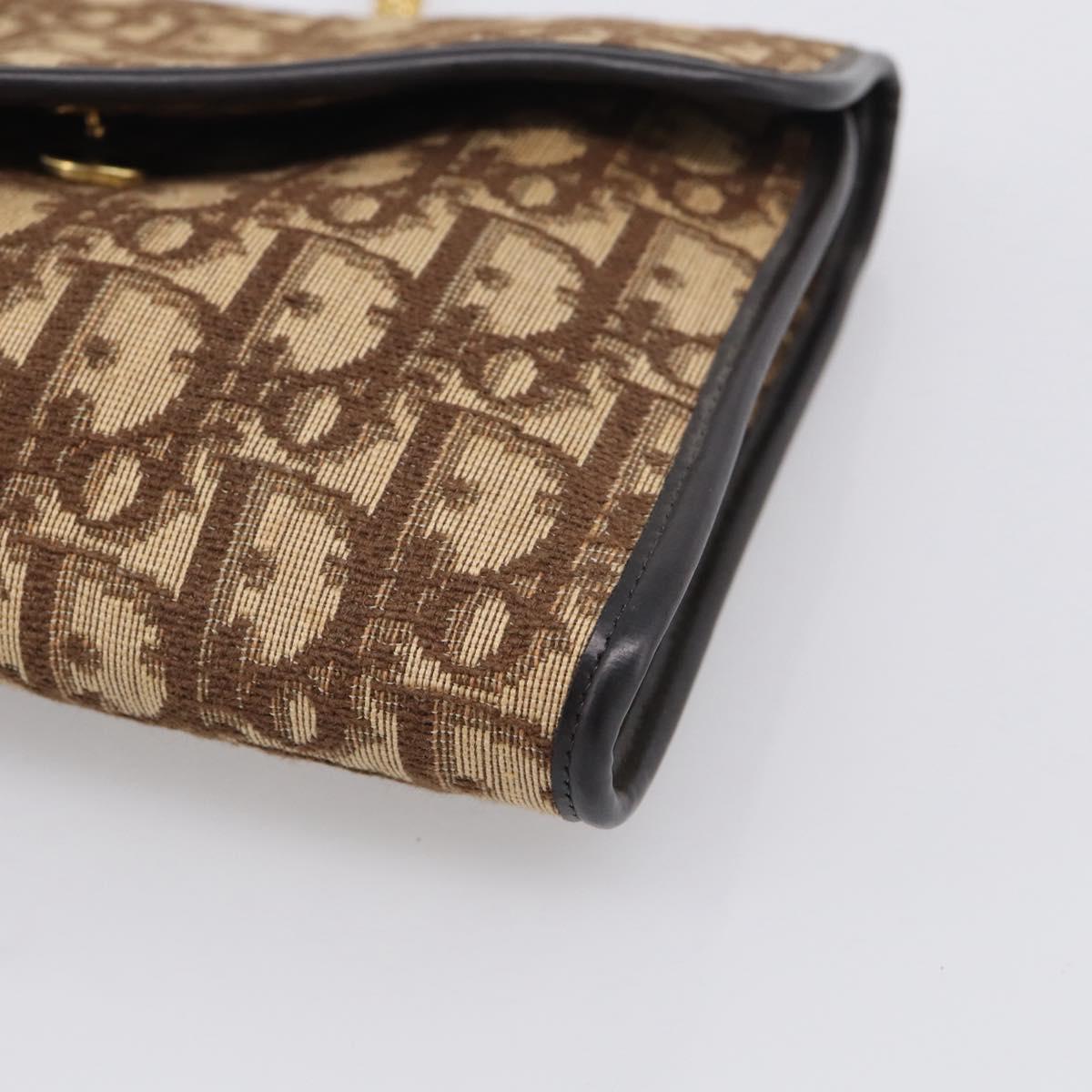Christian Dior Trotter Canvas Chain Shoulder Bag Brown Gold Auth 212948