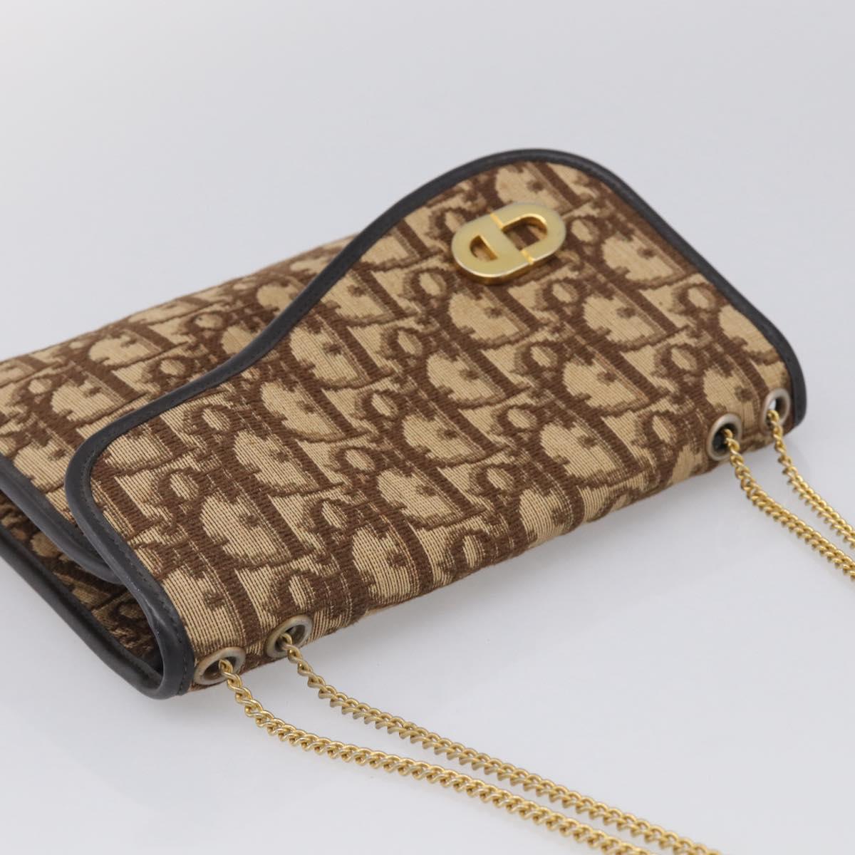 Christian Dior Trotter Canvas Chain Shoulder Bag Brown Gold Auth 212948